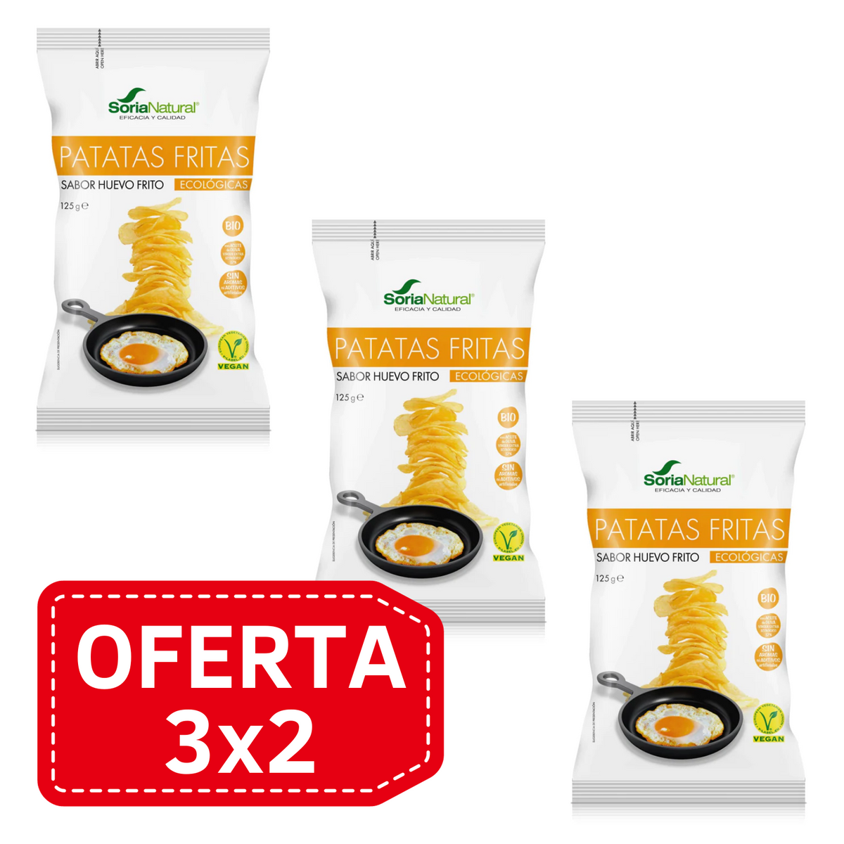 Pack 3x2 Patatas Sabor Huevo Bio Soria Natural Herboahorro 8352