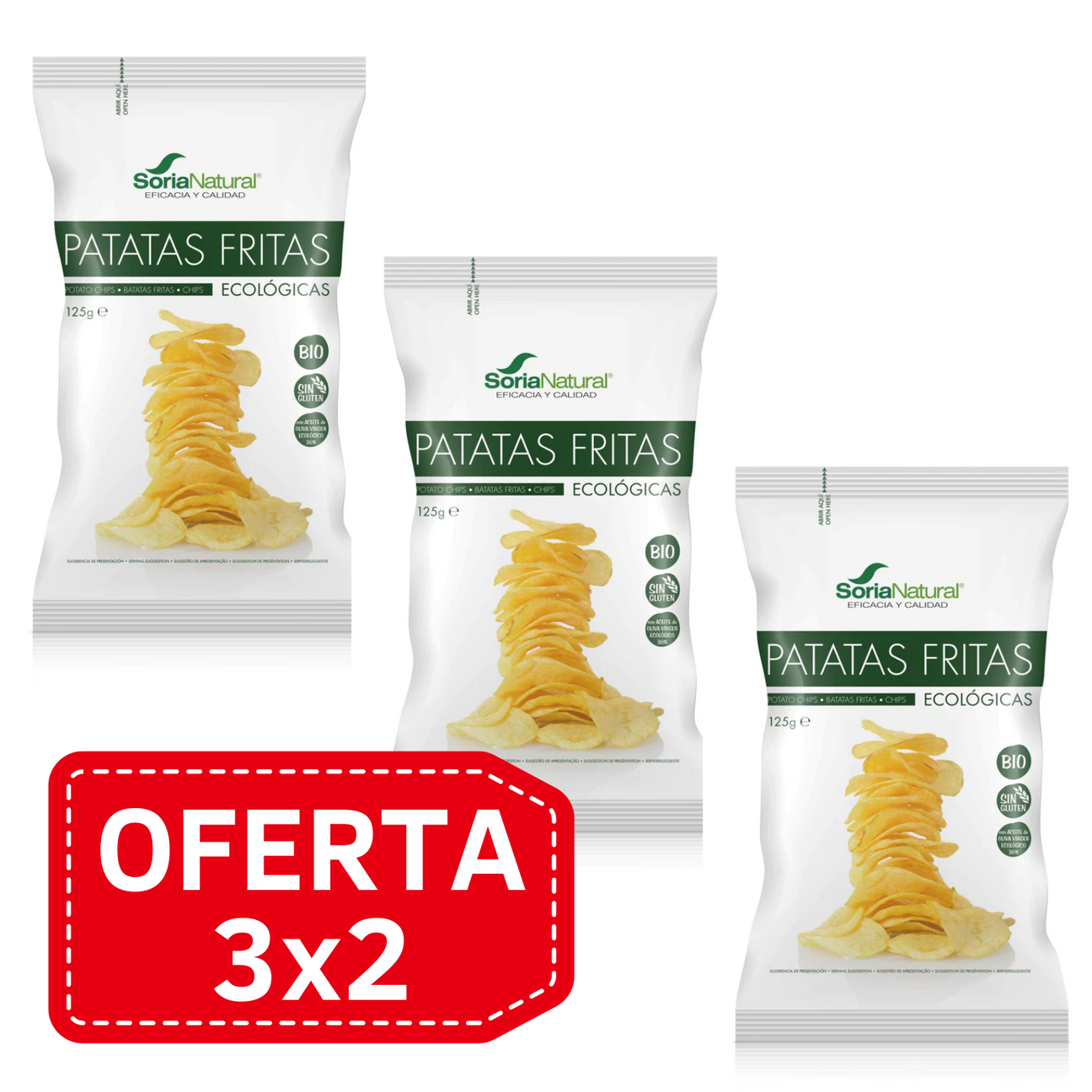 Pack 3x2 Patatas Fritas Ecologicas Bolsa Grande Soria Natural Herboahorro 0735